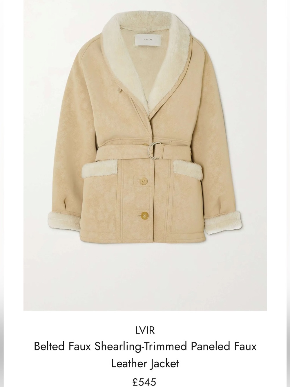 LVIR Cream Faux-Shearling Belted Trench Coat